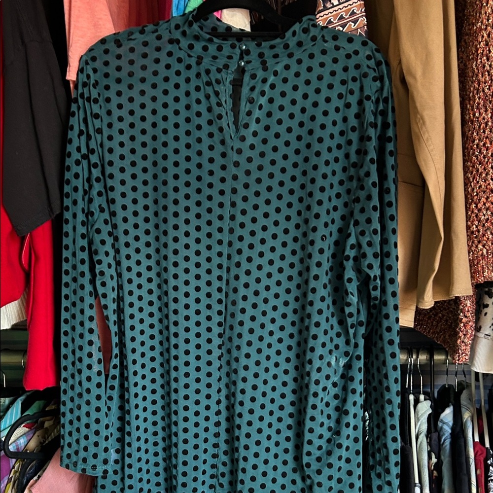 Teal Polka Dot Long Sleeve Dress